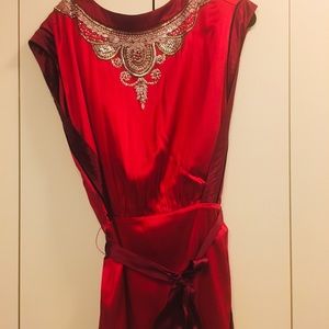 Dark Pink Minidress with Sequined Edged Design